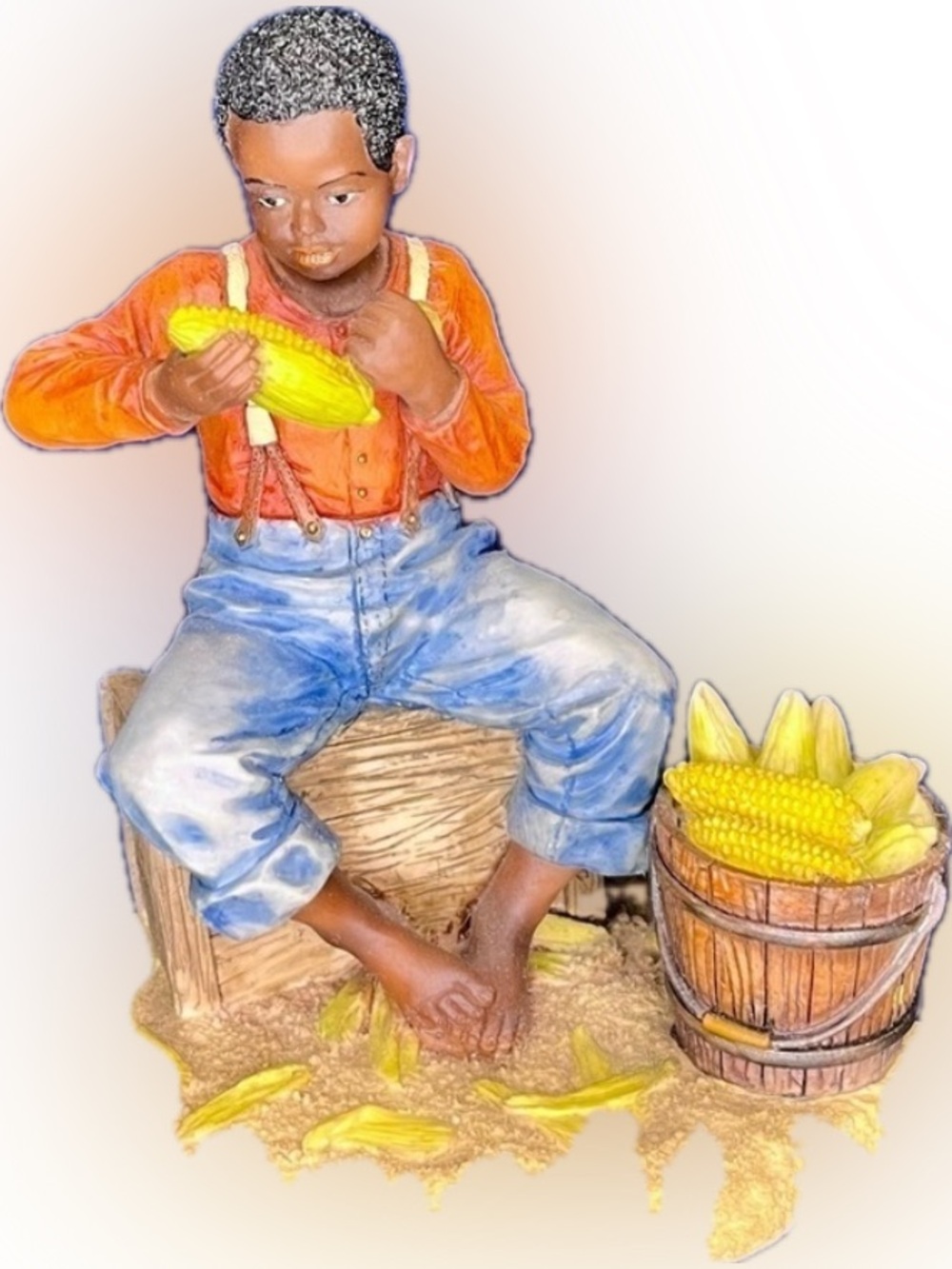 Summit Collection Boy Shucking Corn Figurine Black Americana History VTG Resin